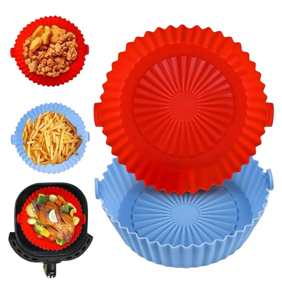 2x Air Fryer Airfryer Silicone tray Liners Baskets Red/Blue New - Picture 1 of 6